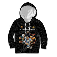 Custom Rugby Southern Hemisphere Kid Hoodie Argentina AUNZ South Africa Mascot Black - Wonder Print Shop