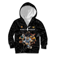 Custom Rugby Southern Hemisphere Kid Hoodie Argentina AUNZ South Africa Mascot Black - Wonder Print Shop