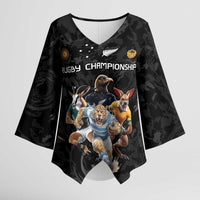 Custom Rugby Southern Hemisphere Kimono Sleeve Blouse Argentina AUNZ South Africa Mascot Black - Wonder Print Shop