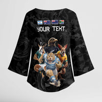 Custom Rugby Southern Hemisphere Kimono Sleeve Blouse Argentina AUNZ South Africa Mascot Black - Wonder Print Shop