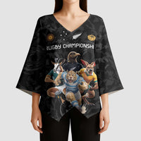 Custom Rugby Southern Hemisphere Kimono Sleeve Blouse Argentina AUNZ South Africa Mascot Black - Wonder Print Shop