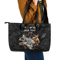Custom Rugby Southern Hemisphere Leather Tote Bag Argentina AUNZ South Africa Mascot Black - Wonder Print Shop