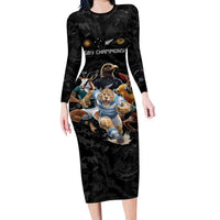 Custom Rugby Southern Hemisphere Long Sleeve Bodycon Dress Argentina AUNZ South Africa Mascot Black - Wonder Print Shop