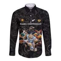 Custom Rugby Southern Hemisphere Long Sleeve Button Shirt Argentina AUNZ South Africa Mascot Black - Wonder Print Shop