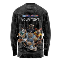 Custom Rugby Southern Hemisphere Long Sleeve Shirt Argentina AUNZ South Africa Mascot Black - Wonder Print Shop