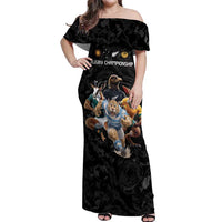 Custom Rugby Southern Hemisphere Off Shoulder Maxi Dress Argentina AUNZ South Africa Mascot Black - Wonder Print Shop