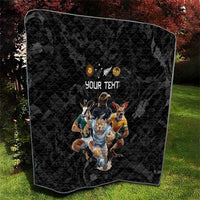 Custom Rugby Southern Hemisphere Quilt Argentina AUNZ South Africa Mascot Black - Wonder Print Shop