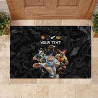 Custom Rugby Southern Hemisphere Rubber Doormat Argentina AUNZ South Africa Mascot Black - Wonder Print Shop