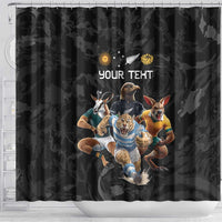 Custom Rugby Southern Hemisphere Shower Curtain Argentina AUNZ South Africa Mascot Black - Wonder Print Shop