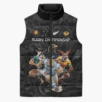 Custom Rugby Southern Hemisphere Sleeveless Puffer Jacket Argentina AUNZ South Africa Mascot Black - Wonder Print Shop