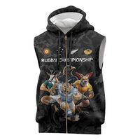 Custom Rugby Southern Hemisphere Sleeveless Zip Hoodie Argentina AUNZ South Africa Mascot Black - Wonder Print Shop