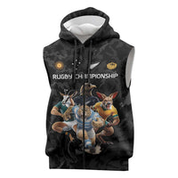 Custom Rugby Southern Hemisphere Sleeveless Zip Hoodie Argentina AUNZ South Africa Mascot Black - Wonder Print Shop