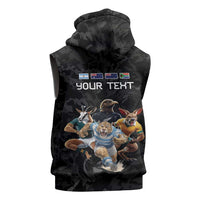 Custom Rugby Southern Hemisphere Sleeveless Zip Hoodie Argentina AUNZ South Africa Mascot Black - Wonder Print Shop