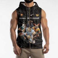 Custom Rugby Southern Hemisphere Sleeveless Zip Hoodie Argentina AUNZ South Africa Mascot Black - Wonder Print Shop