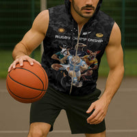 Custom Rugby Southern Hemisphere Sleeveless Zip Hoodie Argentina AUNZ South Africa Mascot Black - Wonder Print Shop