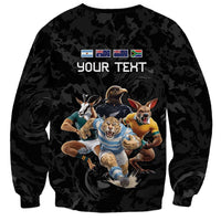 Custom Rugby Southern Hemisphere Sweatshirt Argentina AUNZ South Africa Mascot Black - Wonder Print Shop