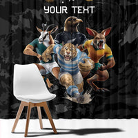Custom Rugby Southern Hemisphere Window Curtain Argentina AUNZ South Africa Mascot Black - Wonder Print Shop