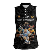 Custom Rugby Southern Hemisphere Women Sleeveless Polo Shirt Argentina AUNZ South Africa Mascot Black - Wonder Print Shop