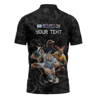Custom Rugby Southern Hemisphere Zipper Polo Shirt Argentina AUNZ South Africa Mascot Black - Wonder Print Shop