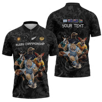 Custom Rugby Southern Hemisphere Zipper Polo Shirt Argentina AUNZ South Africa Mascot Black - Wonder Print Shop