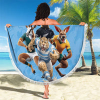 Custom Rugby Southern Hemisphere Beach Blanket Argentina AUNZ South Africa Mascot Blue - Wonder Print Shop