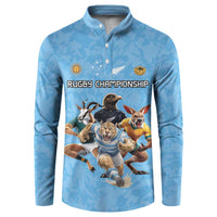 Custom Rugby Southern Hemisphere Button Sweatshirt Argentina AUNZ South Africa Mascot Blue - Wonder Print Shop