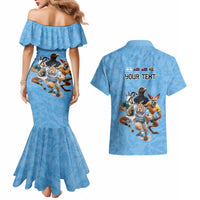 Custom Rugby Southern Hemisphere Couples Matching Mermaid Dress and Hawaiian Shirt Argentina AUNZ South Africa Mascot Blue - Wonder Print Shop