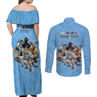 Custom Rugby Southern Hemisphere Couples Matching Off Shoulder Maxi Dress and Long Sleeve Button Shirt Argentina AUNZ South Africa Mascot Blue - Wonder Print Shop