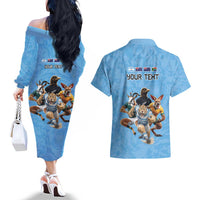 Custom Rugby Southern Hemisphere Couples Matching Off The Shoulder Long Sleeve Dress and Hawaiian Shirt Argentina AUNZ South Africa Mascot Blue - Wonder Print Shop