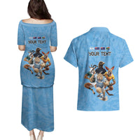 Custom Rugby Southern Hemisphere Couples Matching Puletasi and Hawaiian Shirt Argentina AUNZ South Africa Mascot Blue - Wonder Print Shop