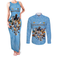 Custom Rugby Southern Hemisphere Couples Matching Tank Maxi Dress and Long Sleeve Button Shirt Argentina AUNZ South Africa Mascot Blue - Wonder Print Shop
