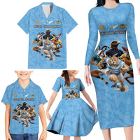 Custom Rugby Southern Hemisphere Family Matching Long Sleeve Bodycon Dress and Hawaiian Shirt Argentina AUNZ South Africa Mascot Blue - Wonder Print Shop