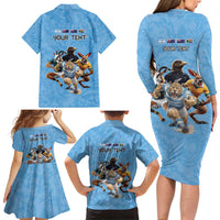Custom Rugby Southern Hemisphere Family Matching Long Sleeve Bodycon Dress and Hawaiian Shirt Argentina AUNZ South Africa Mascot Blue - Wonder Print Shop