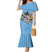 Custom Rugby Southern Hemisphere Family Matching Mermaid Dress and Hawaiian Shirt Argentina AUNZ South Africa Mascot Blue - Wonder Print Shop