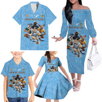 Custom Rugby Southern Hemisphere Family Matching Off The Shoulder Long Sleeve Dress and Hawaiian Shirt Argentina AUNZ South Africa Mascot Blue - Wonder Print Shop