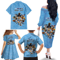 Custom Rugby Southern Hemisphere Family Matching Off The Shoulder Long Sleeve Dress and Hawaiian Shirt Argentina AUNZ South Africa Mascot Blue - Wonder Print Shop