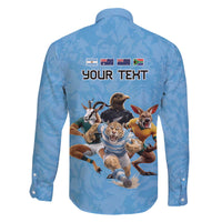 Custom Rugby Southern Hemisphere Family Matching Off The Shoulder Long Sleeve Dress and Hawaiian Shirt Argentina AUNZ South Africa Mascot Blue - Wonder Print Shop