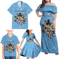 Custom Rugby Southern Hemisphere Family Matching Off Shoulder Maxi Dress and Hawaiian Shirt Argentina AUNZ South Africa Mascot Blue - Wonder Print Shop