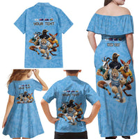 Custom Rugby Southern Hemisphere Family Matching Off Shoulder Maxi Dress and Hawaiian Shirt Argentina AUNZ South Africa Mascot Blue - Wonder Print Shop