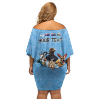 Custom Rugby Southern Hemisphere Family Matching Off Shoulder Short Dress and Hawaiian Shirt Argentina AUNZ South Africa Mascot Blue - Wonder Print Shop