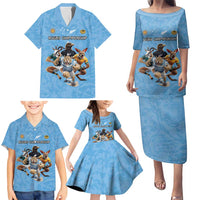 Custom Rugby Southern Hemisphere Family Matching Puletasi and Hawaiian Shirt Argentina AUNZ South Africa Mascot Blue - Wonder Print Shop