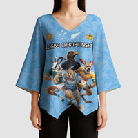 Custom Rugby Southern Hemisphere Kimono Sleeve Blouse Argentina AUNZ South Africa Mascot Blue - Wonder Print Shop