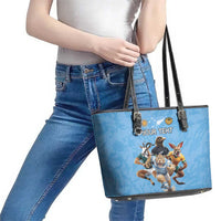 Custom Rugby Southern Hemisphere Leather Tote Bag Argentina AUNZ South Africa Mascot Blue - Wonder Print Shop