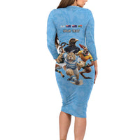 Custom Rugby Southern Hemisphere Long Sleeve Bodycon Dress Argentina AUNZ South Africa Mascot Blue - Wonder Print Shop