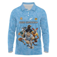 Custom Rugby Southern Hemisphere Long Sleeve Polo Shirt Argentina AUNZ South Africa Mascot Blue - Wonder Print Shop