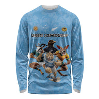 Custom Rugby Southern Hemisphere Long Sleeve Shirt Argentina AUNZ South Africa Mascot Blue - Wonder Print Shop