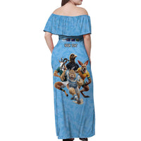 Custom Rugby Southern Hemisphere Off Shoulder Maxi Dress Argentina AUNZ South Africa Mascot Blue - Wonder Print Shop