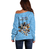Custom Rugby Southern Hemisphere Off Shoulder Sweater Argentina AUNZ South Africa Mascot Blue - Wonder Print Shop