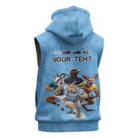 Custom Rugby Southern Hemisphere Sleeveless Zip Hoodie Argentina AUNZ South Africa Mascot Blue - Wonder Print Shop
