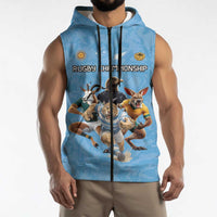 Custom Rugby Southern Hemisphere Sleeveless Zip Hoodie Argentina AUNZ South Africa Mascot Blue - Wonder Print Shop